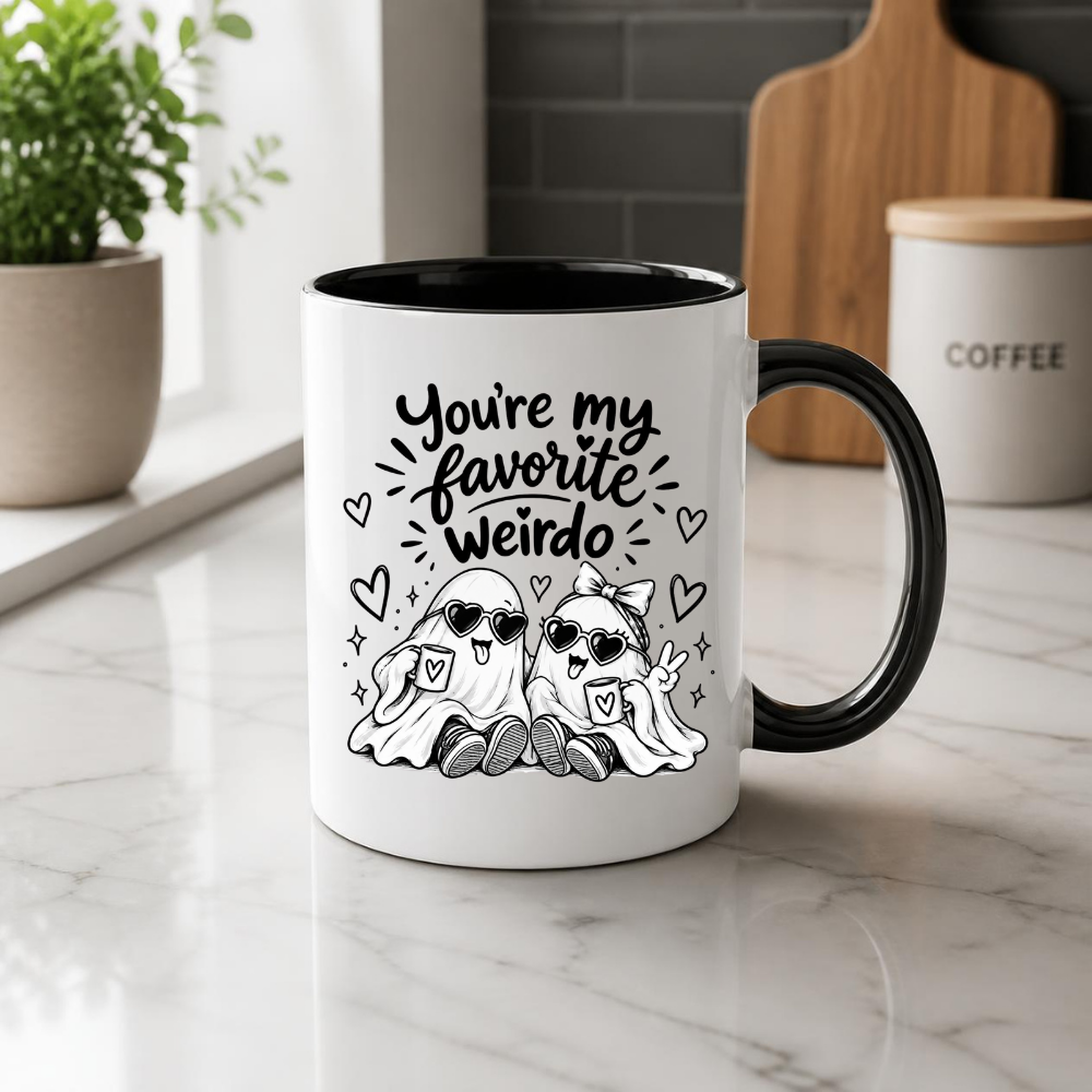 Cute Mug "You’re My Favorite Weirdo" Funny Ghost Coffee Cup, 350ml Ceramic Novelty Mug, Spooky Best Friend Couple Gift for Her Him Girlfriend Boyfriend, Birthday Christmas Halloween Valentine’s Day, Multicolour Options | Fast Dispatch by UK Seller (M1108)