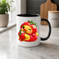 Cute Duck Mug "Winking Strawberry Duckling" Cute Winking Duckling in Strawberry Costume 325ml Ceramic Coffee Mug – Adorable Yellow Duck Hugging Fresh Strawberry Sweet Gift | Available in Multicolours | Fast Dispatch by UK Seller (M3289)