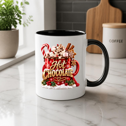 Christmas Mug "Merry Christmas" Santa Hat & Plaid Bow Merry Christmas 325ml Ceramic Coffee Mug – Festive Gold & Red Typography Mug with Santa Hat, Plaid Ribbon & Golden Jingle Bells | Holiday Gift | Fast Dispatch by UK Seller (M3360)