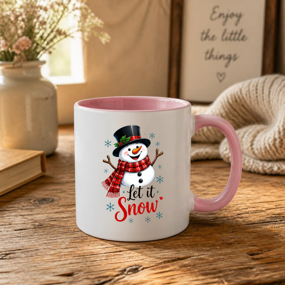 Festive Mug "Let It Snow" Snowman Ceramic Coffee Mug – Cute Winter Holiday Tea Cup with Scarf & Snowflake Decor Gift 350ml | Available in Multicolours | Fast Dispatch by UK Seller (M1231)