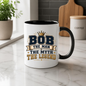 Personalized Name Mug "Bob The Man The Myth The Legend" Bob The Man The Myth The Legend 325ml Ceramic Coffee Mug – Custom Name Typography Slogan with Gold Crown, Banner & Stars | Funny Gift | Fast Dispatch by UK Seller (M3416)