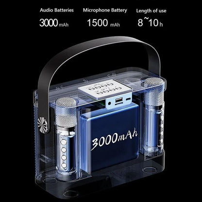Portable HiFi Wireless Karaoke Speaker with 2 Wireless Microphones | DSP Audio LED Light Bluetooth PA Party Speaker