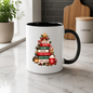 Book Tree Christmas Mug "Good Books Warm Drinks Cosy Nights" Good Books Warm Drinks Cosy Nights 325ml Ceramic Coffee Mug – Festive Christmas Book Stack Tree with Golden Star & Holiday Elements | Winter Gift | Fast Dispatch by UK Seller (M3428)
