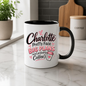 Personalized Name Mug "Charlotte Pretty Face Big Plans (and probably Coffee)" Charlotte Pretty Face Big Plans 325ml Ceramic Coffee Mug – Custom Name Typography Slogan with Pink Hearts & Coffee Cup Graphic | Funny Gift | Fast Dispatch by UK Seller (M3441)