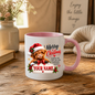Personalised Christmas Mug "Merry Christmas" 325ml Ceramic Coffee Tea Cup – Santa Hat Highland Cow, Holly Berries, Custom Name & Festive Wish Slogan Novelty Gift for Bestie, Women, Holiday – Fast Dispatch by UK Seller (M3515)