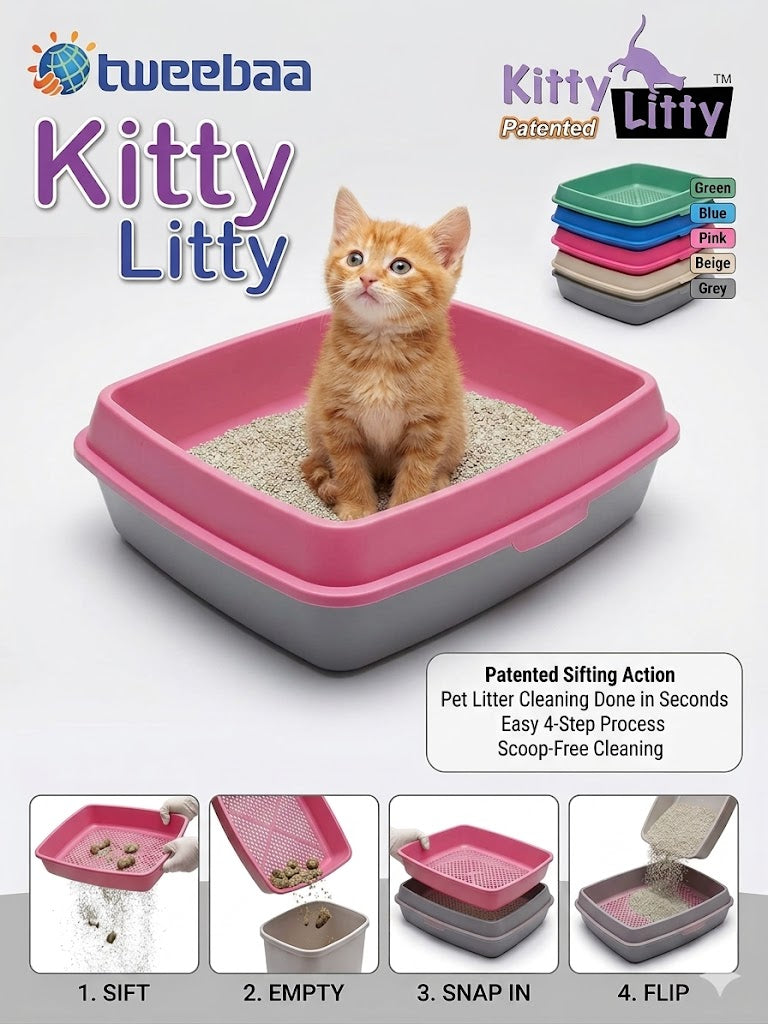 Kitty Litty Sifting Cat Litter Box - Scoop-Free Rapid Cleaning System - Pink