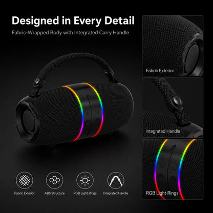 2-in-1 Detachable Wireless Bluetooth Speaker Set | Split Dual Stereo Speakers with RGB LED Light Rings & Carry Handle (M35)