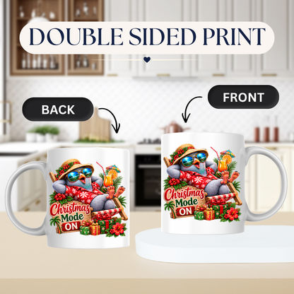 Tropical Christmas Mug "Christmas Mode ON Cool Bird" 325ml Ceramic Coffee Mug – Funny Tropical Christmas Bird in Hawaiian Shirt Sunglasses Straw Hat Relaxing On Deck Chair Holiday Gift | Available in Multicolours | Fast Dispatch by UK Seller (M3270)