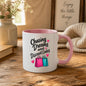 Humorous Mug "Chasing Dreams and Discount Codes" 325ml Ceramic Coffee Mug Funny Shopping Lover Tea Cup with Pink & Teal Shopping Bags & Hearts Graphic Gift | Available in Multicolours | Fast Dispatch by UK Seller (M1316)