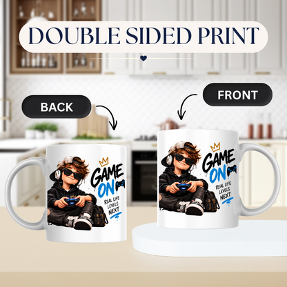Gamer Mug "Game On" 325ml Ceramic Coffee Tea Cup – Cool Boy Graphic, Headphones, Controller & Slogan Novelty Gift for Gamers, Teens, Birthday – Fast Dispatch by UK Seller (M3502)