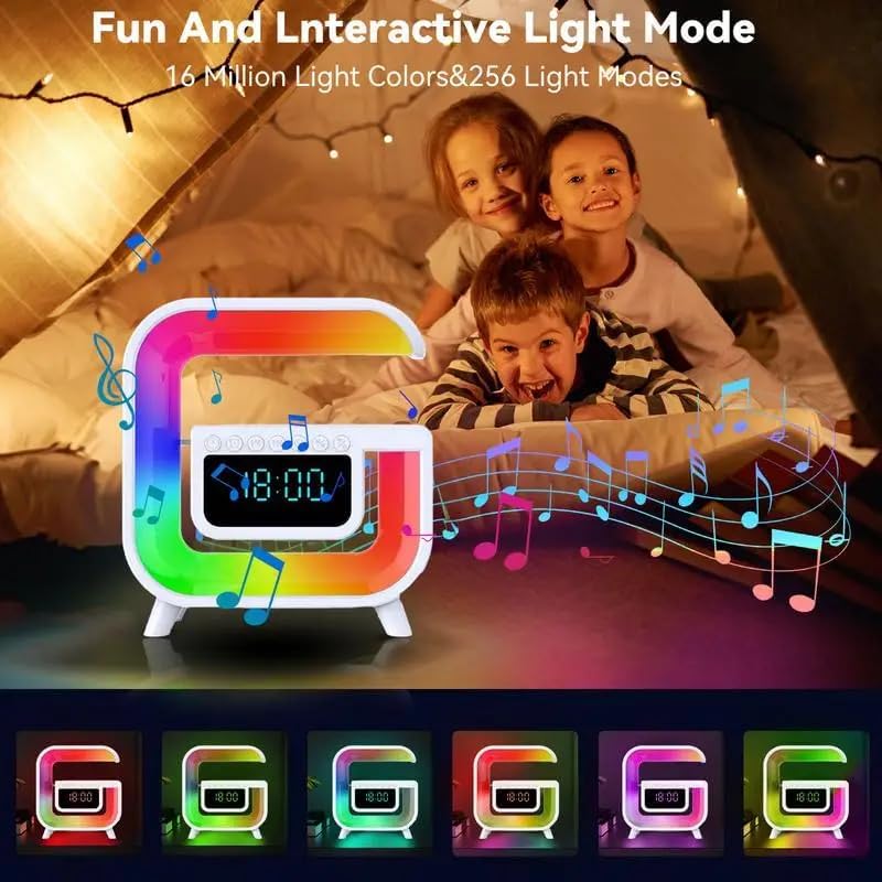 A3 Multifunctional G-Shape LED Wireless Charging Speaker & Smart Alarm Clock (15W Max)
