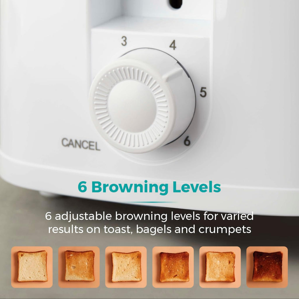 Tower PT20087WHT 2-Slice Toaster with 6 Browning Levels, Cancel Setting, Removable Crumb Tray, 650W, Black