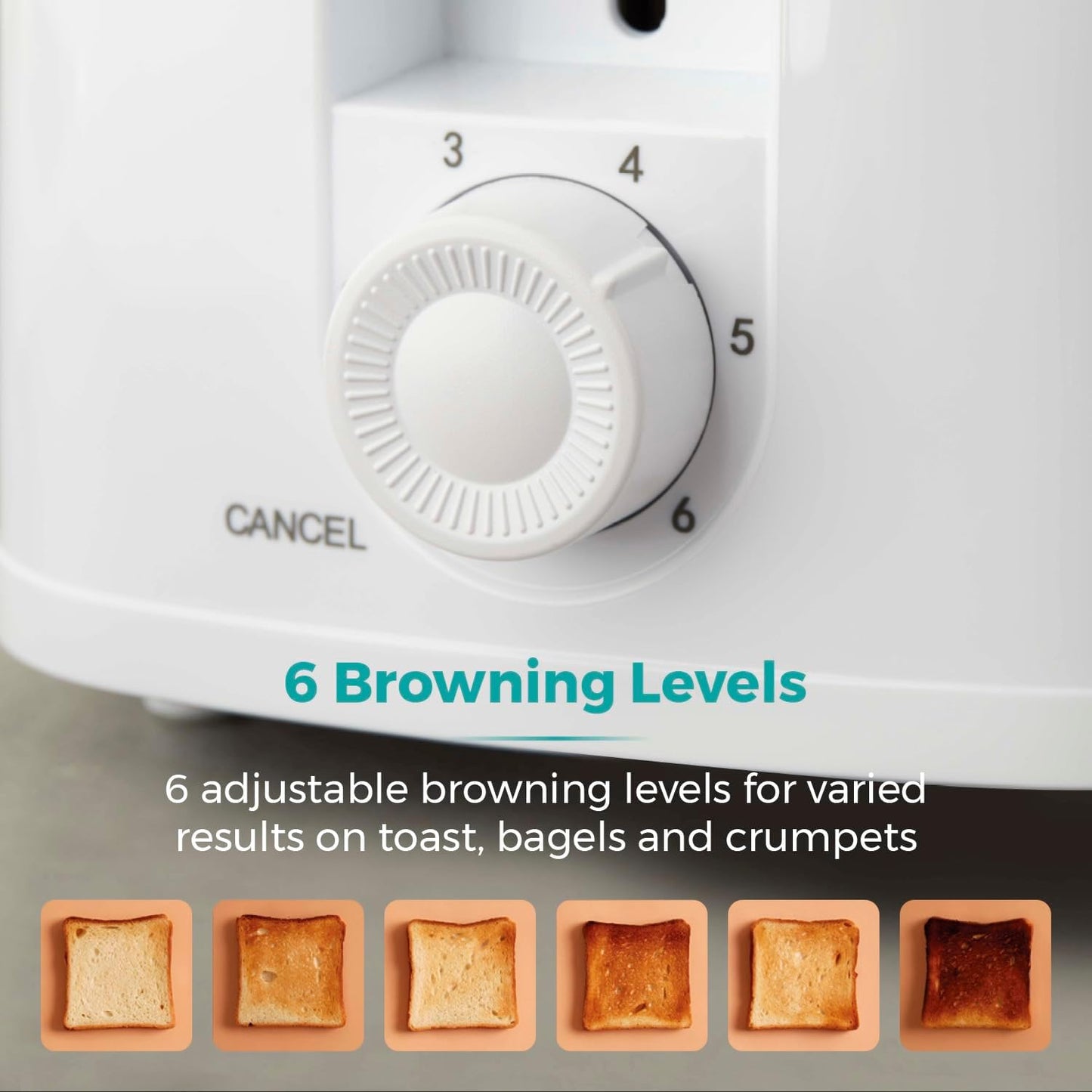 Tower PT20087WHT 2-Slice Toaster with 6 Browning Levels, Cancel Setting, Removable Crumb Tray, 650W, Black