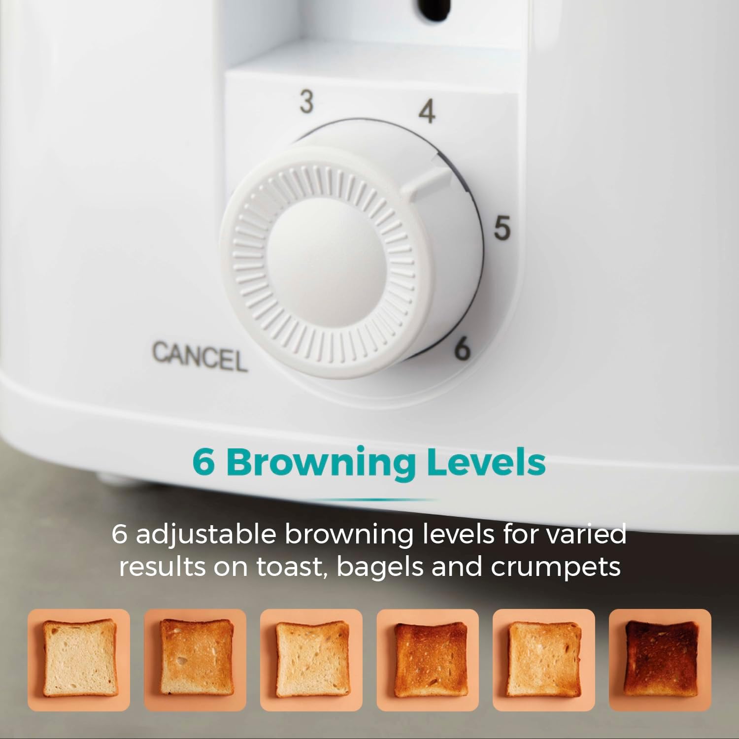 Tower PT20087WHT 2-Slice Toaster with 6 Browning Levels, Cancel Setting, Removable Crumb Tray, 650W, Black