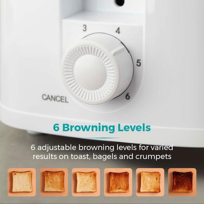 Tower PT20087WHT 2-Slice Toaster with 6 Browning Levels, Cancel Setting, Removable Crumb Tray, 650W, Black