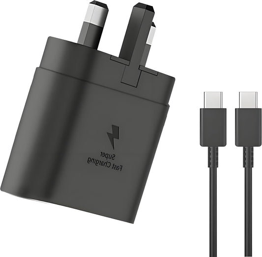 45W GaN Fast Wall Charger Plug with Type-C to Type-C Cable Kit | Dual Port PD & QC3.0 UK 3-Pin Power Adapter