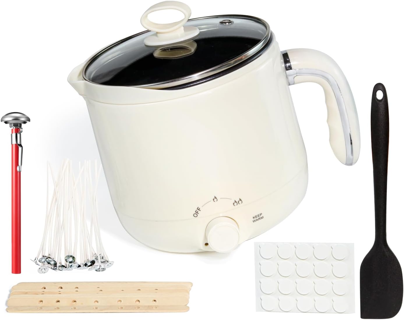 Wax Melter for Candle Making Non-stick Keep Warm 1.8L Large Electric Wax Melting Pot with Pouring Spout ，Wicks, Wick Stickers, Spoon, Candle Making Supplies - UK Plug