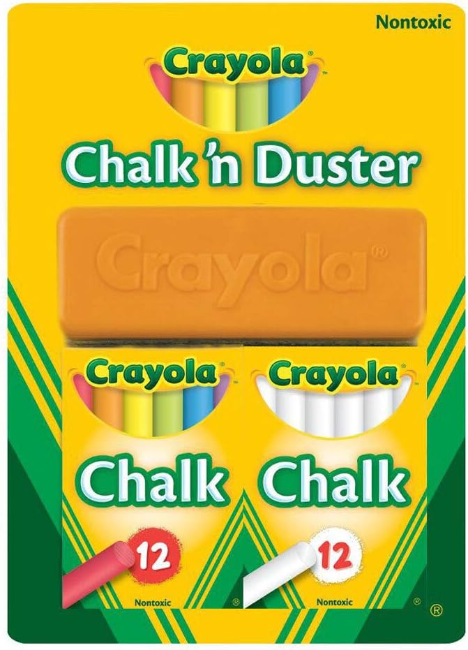 Chalk and Duster Set of 24 Multicoloured Chalk Sticks and Eraser