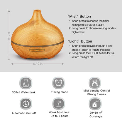 300ml Essential Oil Diffuser Aroma Diffuser Aromatherapy Ultrasonic Cool Mist Humidifier 7 Color LED Change for Office Home Bedroom Living Room Study Yoga Spa