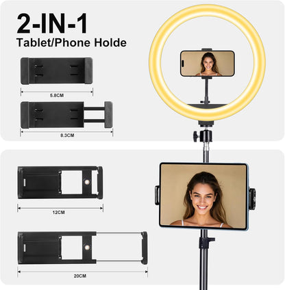 12 inch LED Ring Light with Tripod Stand & Phone Holder Tall 70'', Ringlight with Remote, Dimmable White/RGB Mode, Selfie Circle light for Phone Camera Filming Makeup Streaming