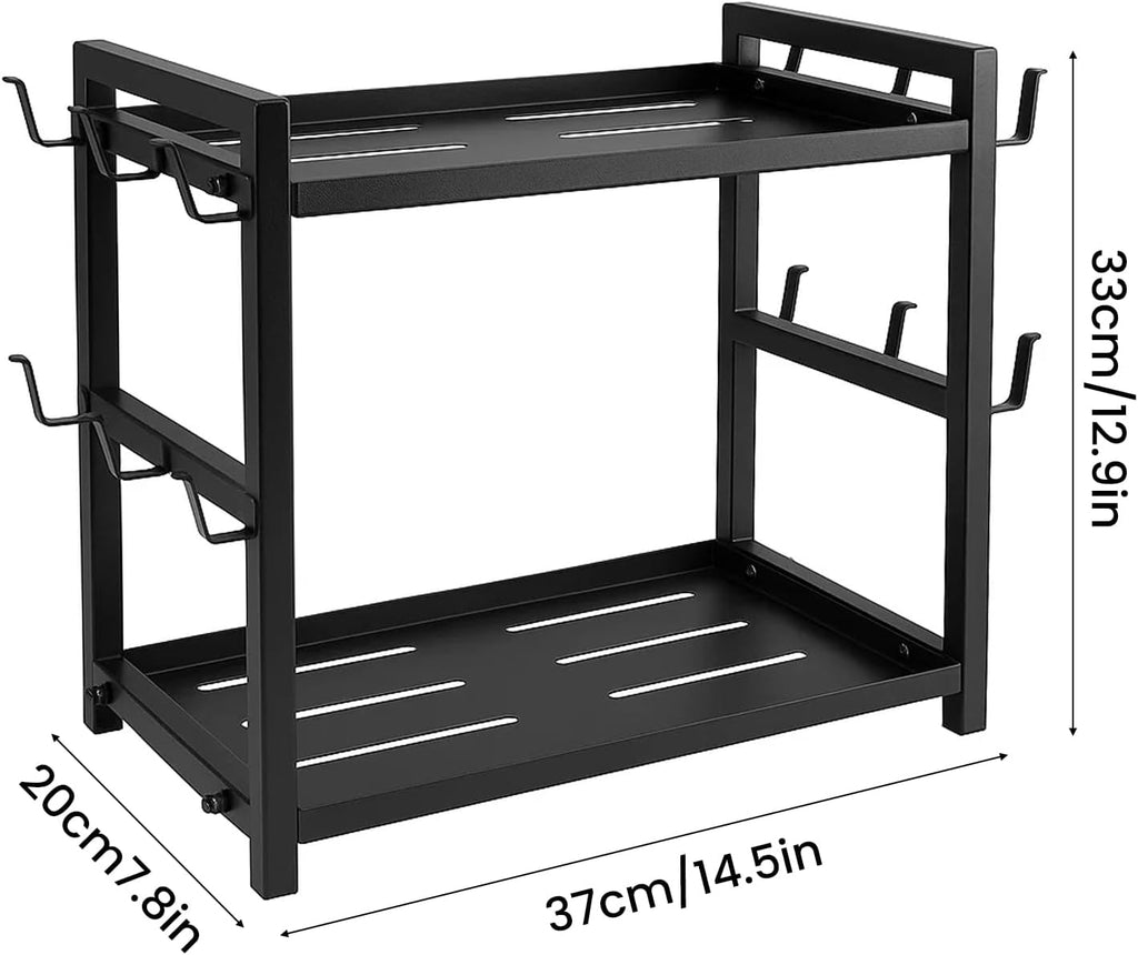 2 Tier Coffee Cup Holder Black 12 Hooks Coffee Bar Organiser Multi-functional Mug Holder Display Kitchen Stand Rack for Home Kitchen