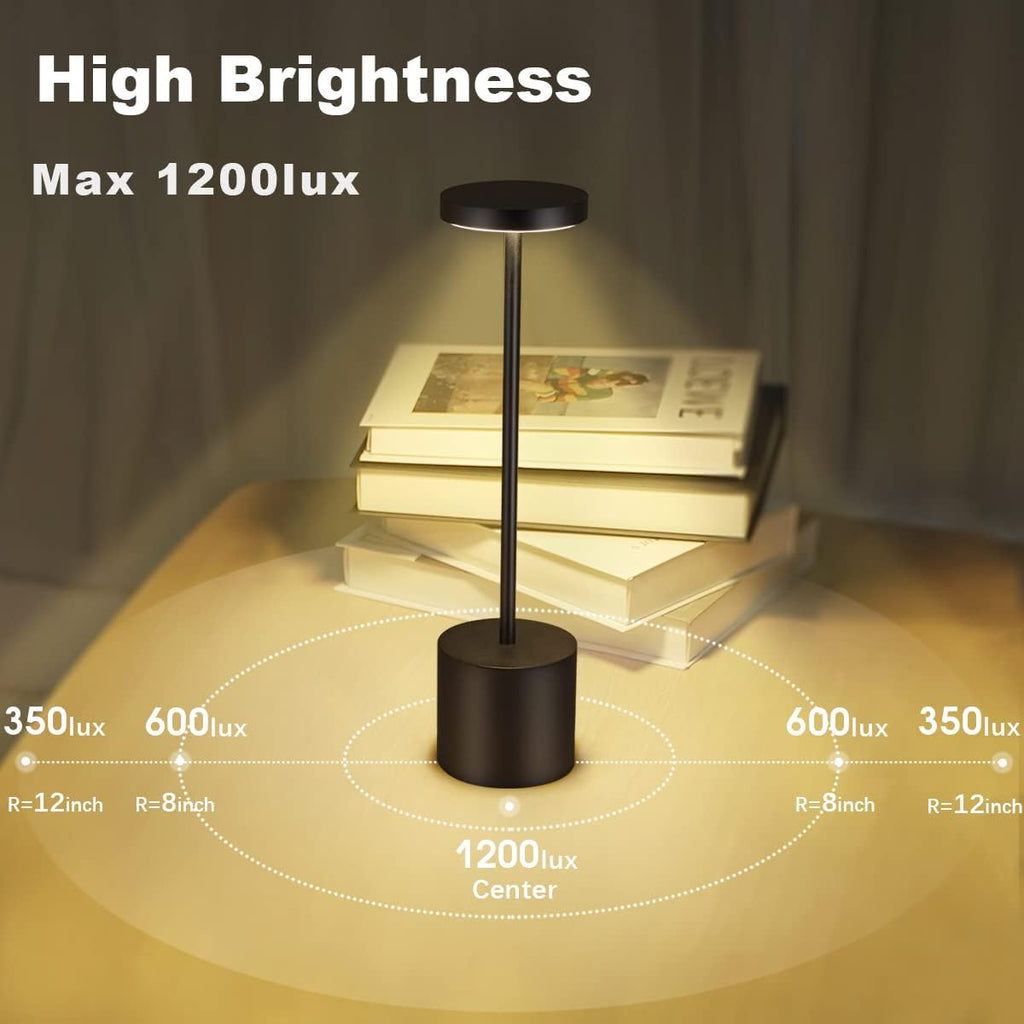 Rechargeable LED Table Lamp, 5000mAh Cordless Battery Operated Table Lamps, 3 Color Modes, USB Desk Light for Home, Dining, Bedside, Outdoor, Living Room -Black