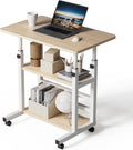 Height Adjustable Computer Desk Table Movable Office Desk with Wheels,Laptop Table Study Gaming Desktop Workstation 2 Shelves for Home Office Furniture
