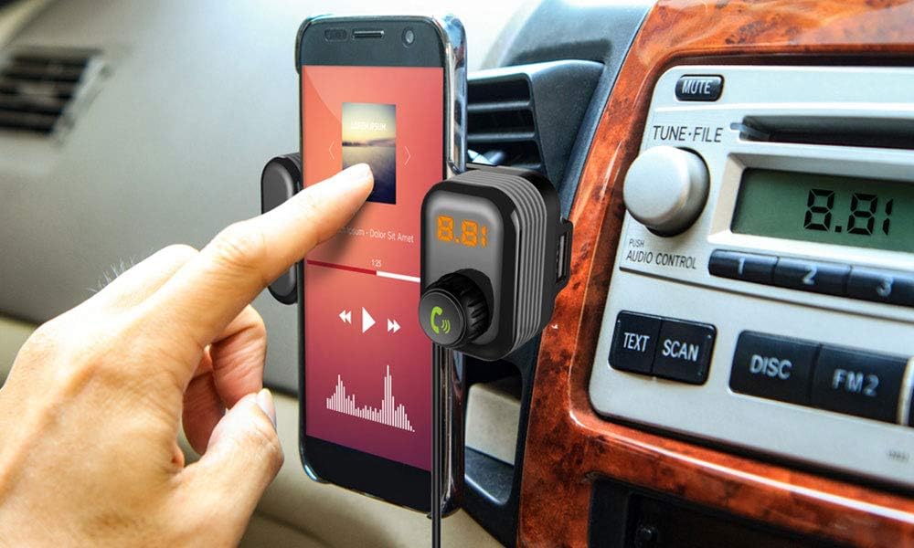 Bluetooth FM Transmitter Vent Car Mount for Smartphone, Bluetooth Car Adapter Radio Transmitter