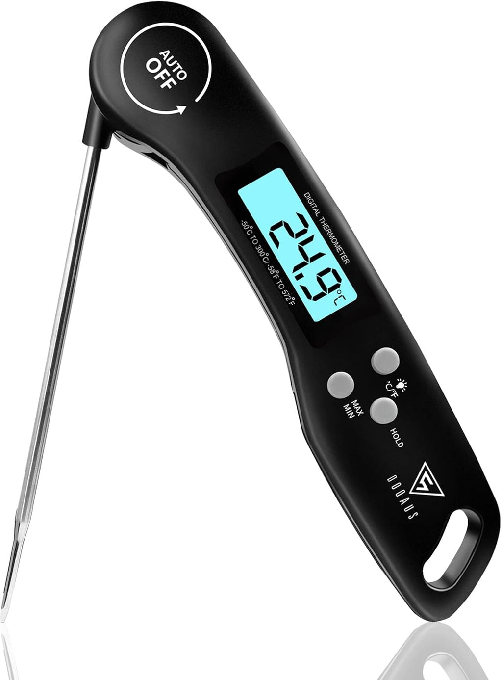 Meat Thermometer, 3s Instant Read Food Thermometer-Backlit LCD, Foldable Probe, Auto On/Off, ±1℃ Accuracy, Food Probe for BBQ Grill, Kitchen Cooking, Milk, Black