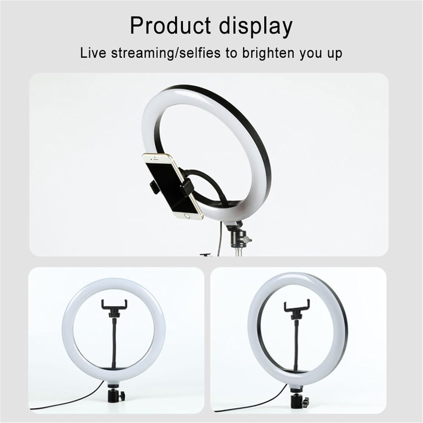 Ring Light with Tripod Stand & Phone Holder Tall 2m, 12 inch LED Ringlight Selfie Cicle Light Desk with Phone Clip for Camera, Video, Makeup, YouTube, TikTok