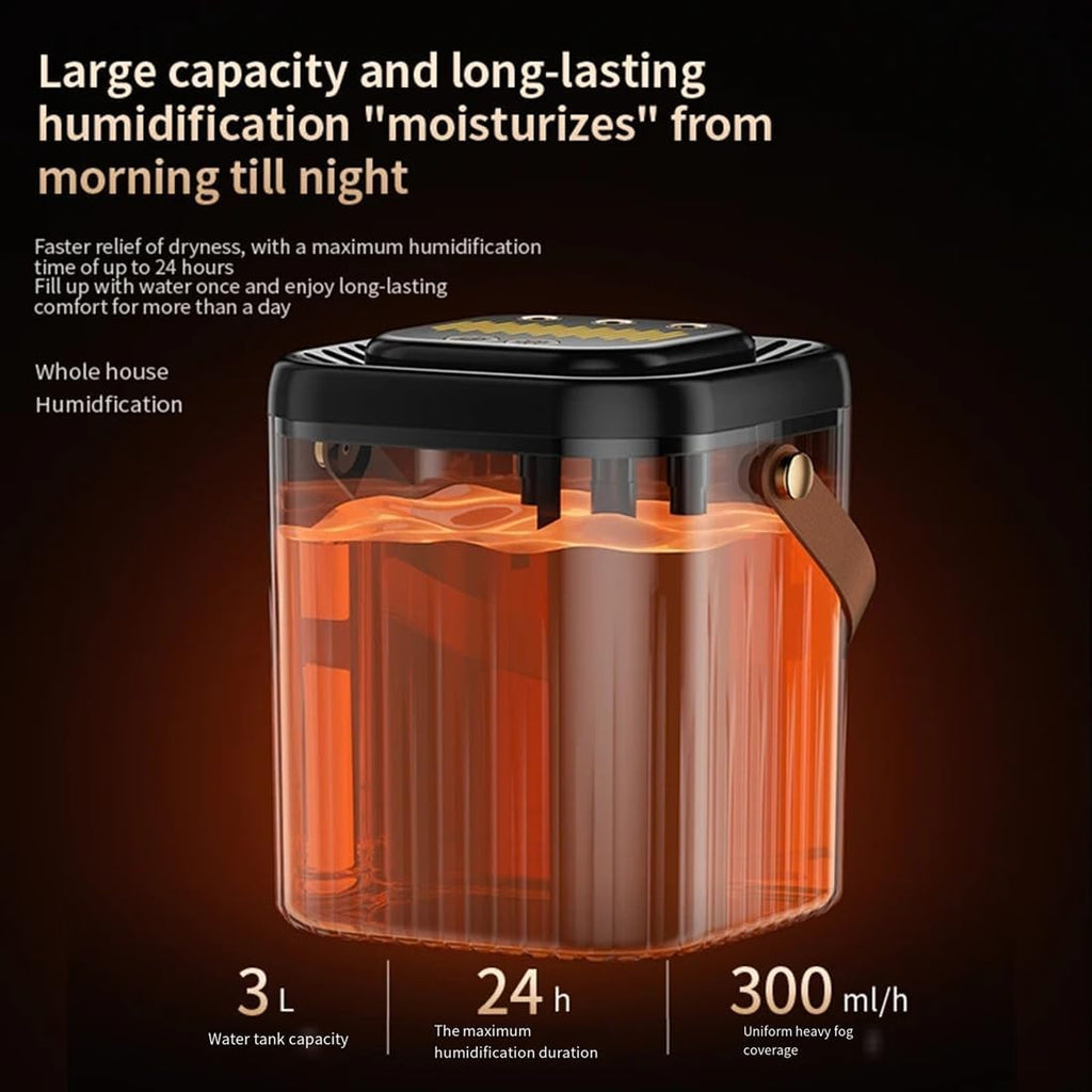 USB Operated 3L Air Humidifier 3 Nozzles Smart Cool Mist Humidifier for Home Bedroom Night Light Diffuser