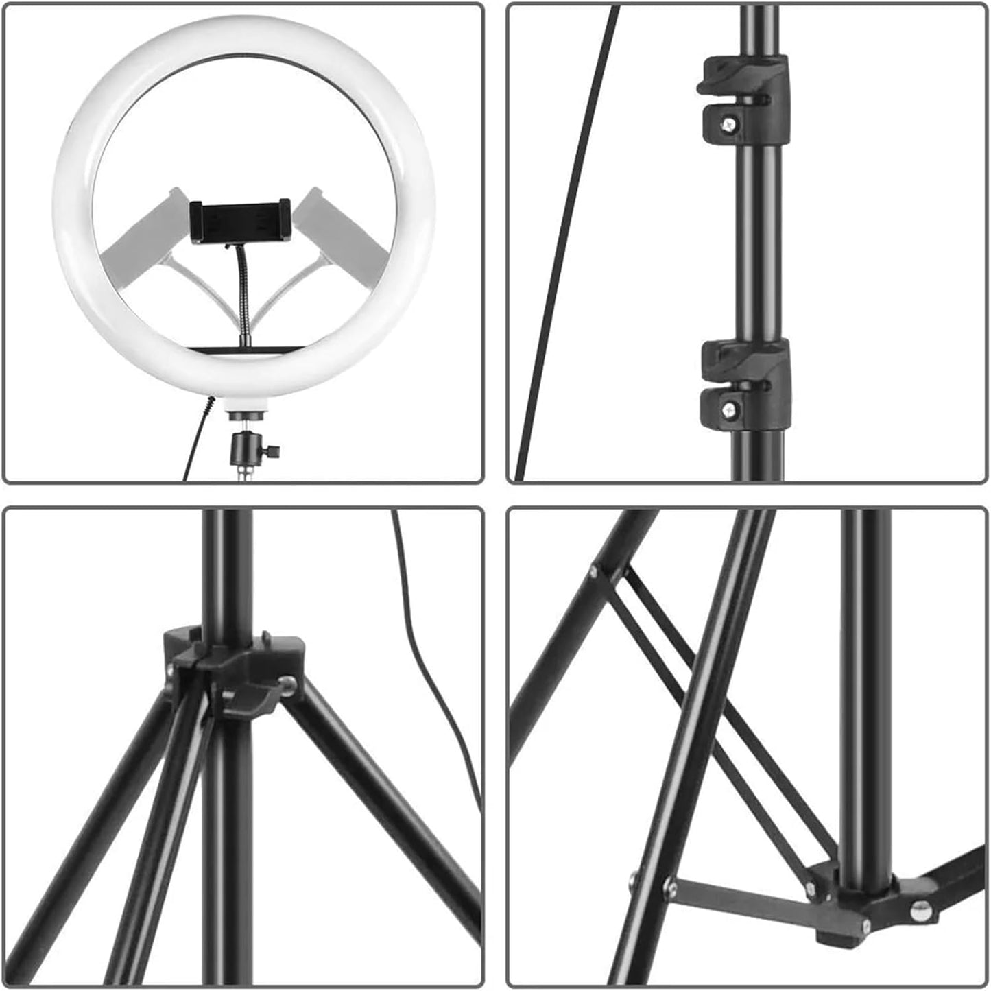 Ring Light with Tripod Stand & Phone Holder Tall 2m, 12 inch LED Ringlight Selfie Cicle Light Desk with Phone Clip for Camera, Video, Makeup, YouTube, TikTok