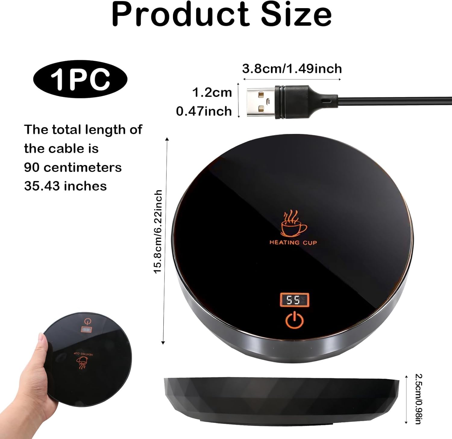Coffee Mug Warmer USB 24H Auto Shut off Adjustable Electric Smart Beverage Cup with 3 Temperature Settings 45 55 65℃ Heated Coaster for Home Office Milk Tea Hot Drinks Desk Valentine's&Mother's Day