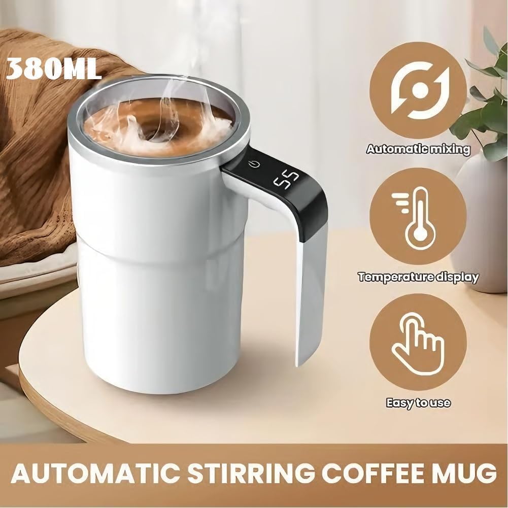 Self-Stirring Magnetic Coffee Cup with Temp Display, Self Stirring Mug Rechargeable, Smart Mugs for Hot Drinks, Automatic Magnetic Stirring Coffee Mug for Coffee, Milk, Cocoa