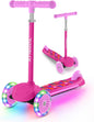 Kids Scooter for Ages 3-5, Toddler Scooter with Light-Up Deck and Wheels, Adjustable 4-Level Height 3-Wheel Scooters for Kids, Lean-to-Steer Design