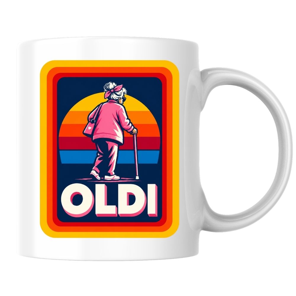 Funny Mug "OLDI" Retro Old Age Joke Coffee Cup 350ml Ceramic Novelty Mug, Male Female Grandad Grandma Design, Humorous Gift for Dad Mum Grandpa Nanny, 50th 60th 70th 80th Birthday Christmas Secret Santa | Fast Dispatch by UK Seller (M1046)