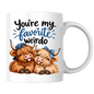 Funny Highland Cow Mug "You're My Favorite Weirdo" You're My Favorite Weirdo 325ml Ceramic Coffee Mug – Cute Couple Highland Cows with Blue Baseball Cap & Polka Dot Bow | Romantic & Funny Gift | Fast Dispatch by UK Seller (M3454)
