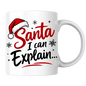 Funny Christmas Mug "Santa I Can Explain..." Santa I Can Explain... 325ml Ceramic Coffee Mug – Festive Humor Slogan with Red Santa Hat, Snowflakes & Star Sparkles | Winter Holiday Gift | Fast Dispatch by UK Seller (M3434)
