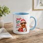 Festive Mug "Jingle Bells and Zero Productivity" Highland Cow 325ml Ceramic Coffee Mug Funny Christmas Holiday Tea Cup with Sunglasses, Fairy Lights & Gift Tag | Available in Multicolours | Fast Dispatch by UK Seller (M1294)