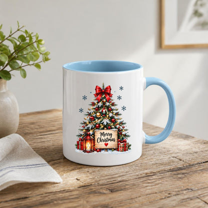 Cozy Mug "Merry Christmas" Red Bow Christmas Tree 325ml Ceramic Coffee Mug – Festive Winter Holiday Tea Cup with Lantern, Sign & Gifts Gift | Available in Multicolours | Fast Dispatch by UK Seller (M1264)