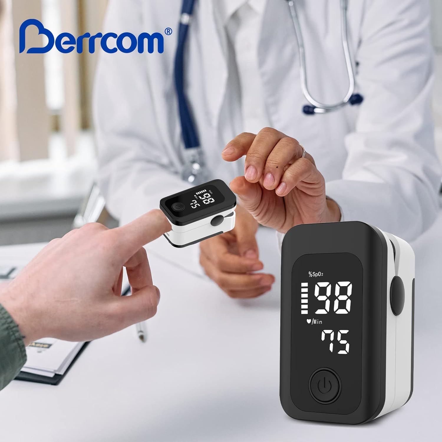 Berrcom Pulse Oximeter Blood Oxygen Saturation Monitor Finger High Accuracy Sats Monitor for Child, Adult with LED Display