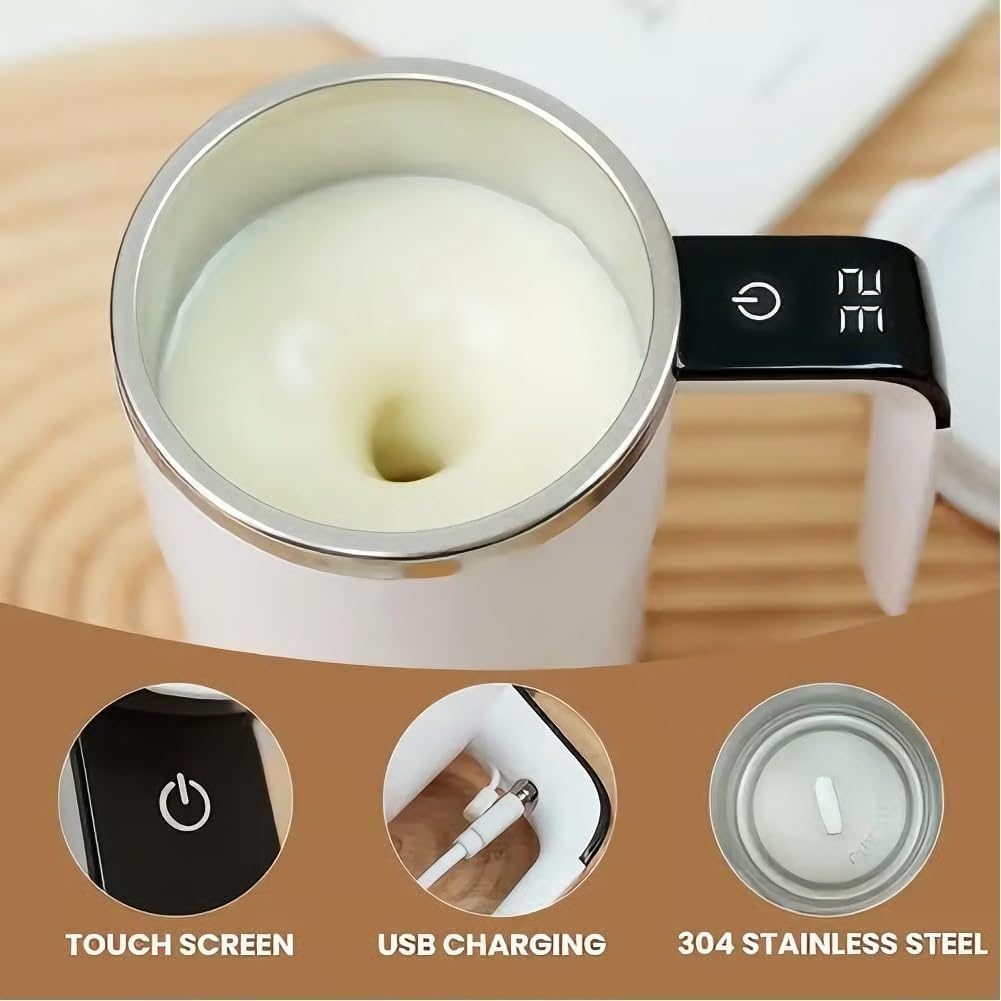 Self-Stirring Magnetic Coffee Cup with Temp Display, Self Stirring Mug Rechargeable, Smart Mugs for Hot Drinks, Automatic Magnetic Stirring Coffee Mug for Coffee, Milk, Cocoa