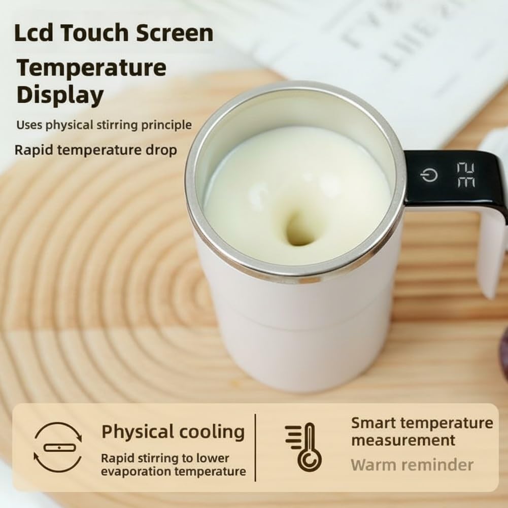 Self-Stirring Magnetic Coffee Cup with Temp Display, Self Stirring Mug Rechargeable, Smart Mugs for Hot Drinks, Automatic Magnetic Stirring Coffee Mug for Coffee, Milk, Cocoa