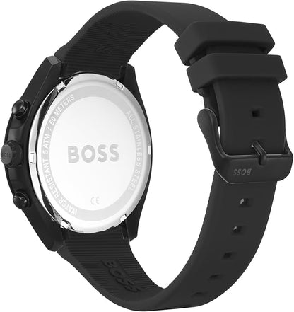 BOSS Men's 44mm Chronograph Quartz Watch Velocity Collection with Silicone Strap, Date Function, 3 Sub-Dials, 5ATM Water Resistant
