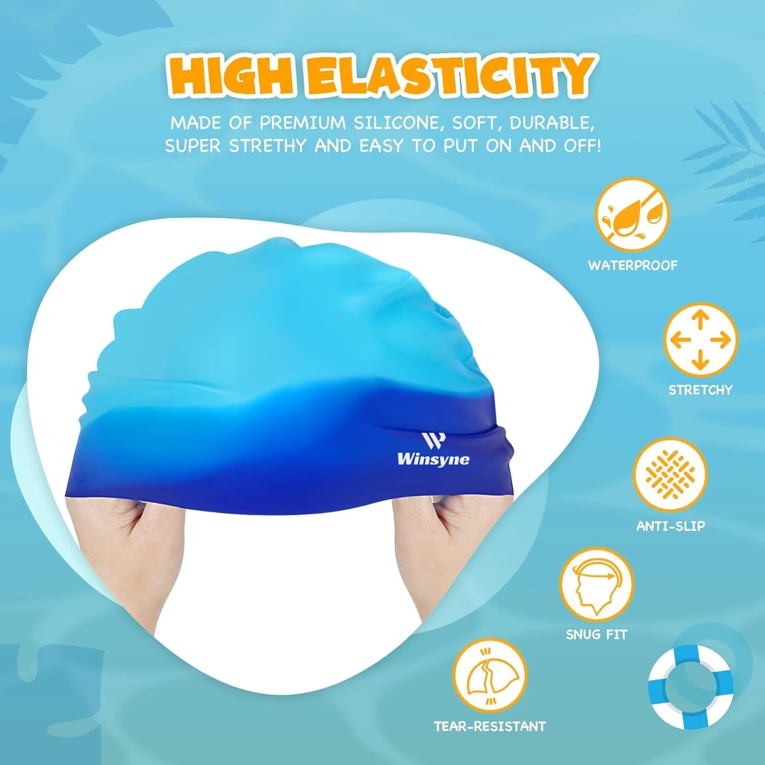 3-Pack Kids Swim Caps for Boys and Girls, Unisex Silicone Swimming Caps for Children Ages 3–15, Waterproof Swim Caps for Short or Long Hair to Help Keep Hair Dry