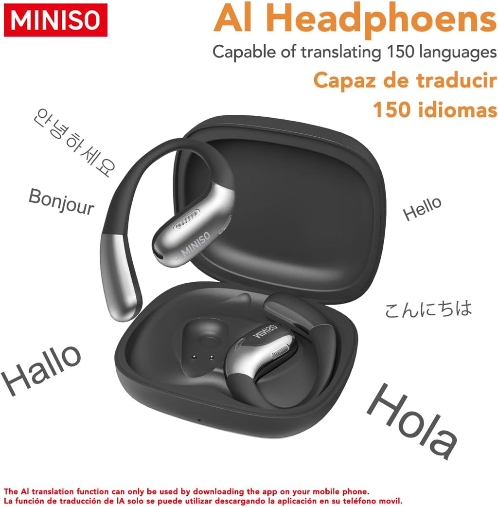 MINISO X28 OWS Translation Open Ear Wireless Bluetooth Earbuds Support 148 Languages Real Time Bluetooth Translation HiFi Sound Quality Sports Headphones IPX5 Waterproof with Microphone Black