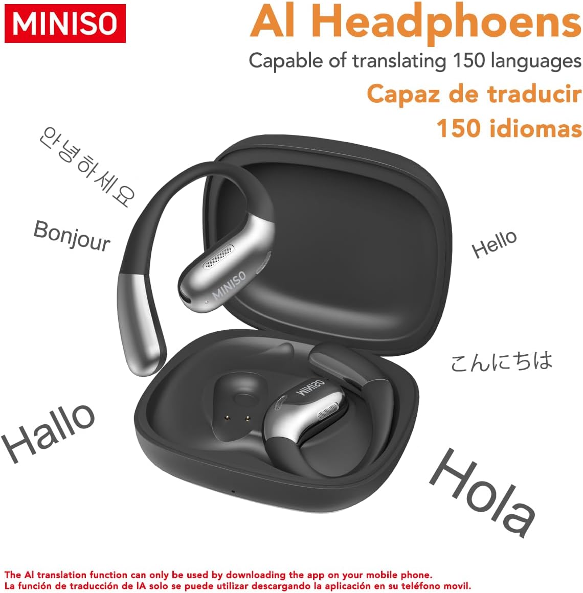 MINISO X28 OWS Translation Open Ear Wireless Bluetooth Earbuds Support 148 Languages Real Time Bluetooth Translation HiFi Sound Quality Sports Headphones IPX5 Waterproof with Microphone Black