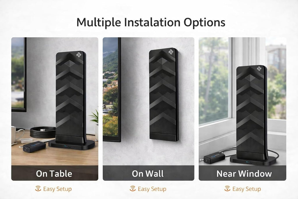 Freeview Digital TV Aerial Amplified Indoor Outdoor Antenna – Long Range HDTV Signal Booster for 4K & Full HD Channels – Compatible with Smart TVs, DVB-T/T2 Freeview, Portable Indoor or Outdoor Use