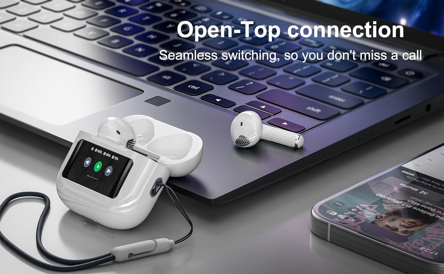 Ven-Dens True Wireless Stereo Earbuds with Smart Screen Display Case (Bluetooth 5.4)