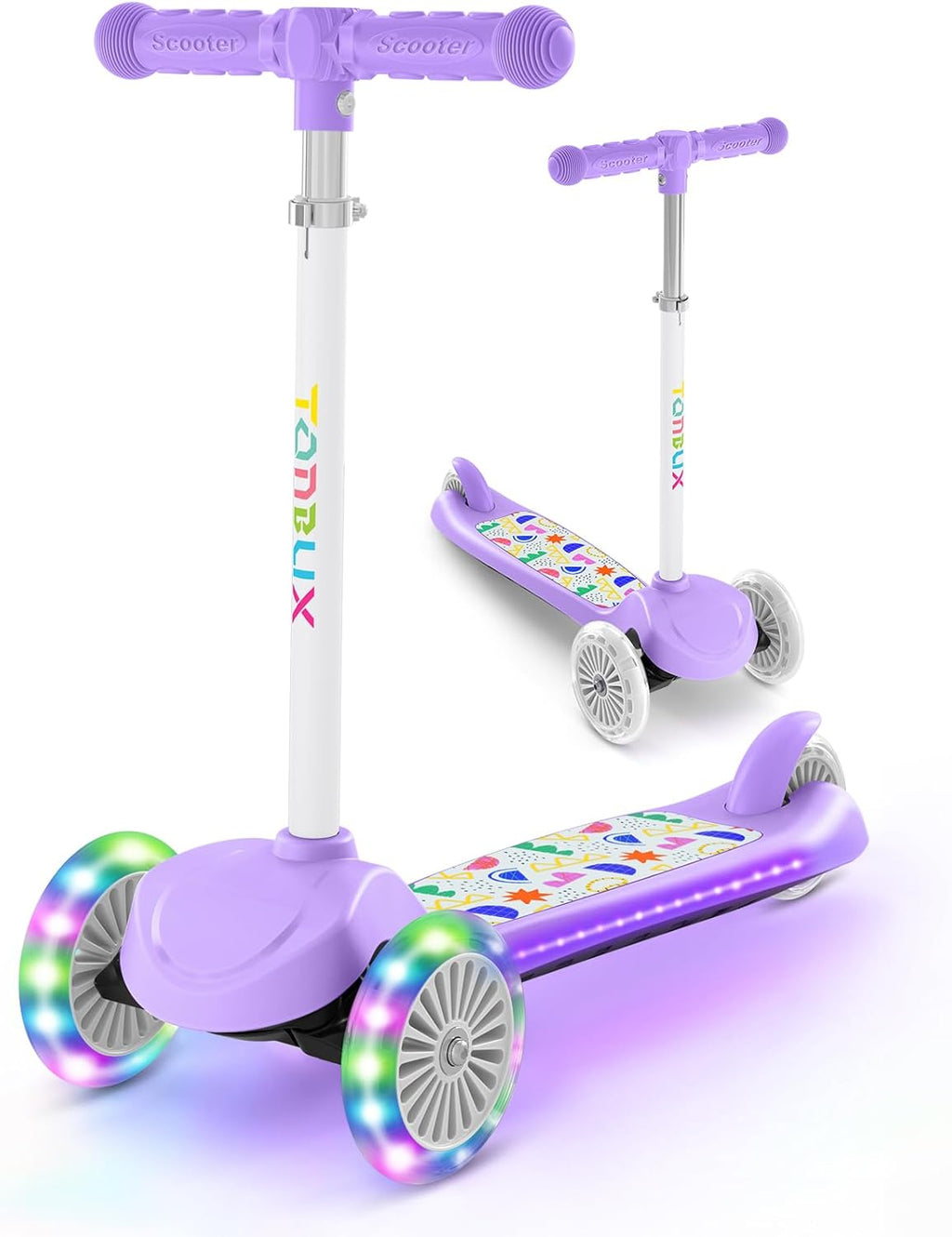 Kids Scooter for Ages 3-5, Toddler Scooter with Light-Up Deck and Wheels, Adjustable 4-Level Height 3-Wheel Scooters for Kids, Lean-to-Steer Design